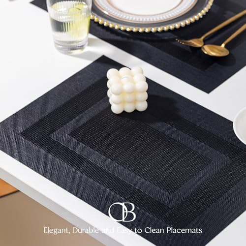 Placemats Set of 8 - Easy Clean Woven Vinyl Placemats for Dining Table, Indoor/Outdoor Place Mats, Washable PVC Table Mats（Black Cube） - Image 2