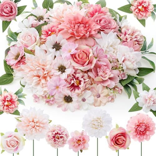 Janinka 100 Pcs Assorted Fake Flower Heads with Long Stem,Pink by Janinka