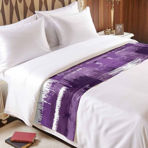 Oil Painting Purple Bed Runner for Full/ Queen Size Bed, Bedspread Protector Slipcover Bed Scarf for Foot Bed Runners & Scarves for Bedroom Hotel 83x20 Inches Modern Geometric Black White Abstract Art - Image 3