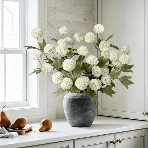 6PCS Cream Mums Long Stem Faux Fall Flowers Realistic Artificial Fall Flowers Indoor 25.5" Faux Silk Mums Flower Stems for Vases Flowers Artificial for Decoration Farmhouse Home Decor - Image 6
