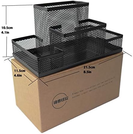 Fengtaiyuan T02 Black-Plus, Big Black Metal Wire Mesh Pencil Holder, Desktop Organizer - Image 2