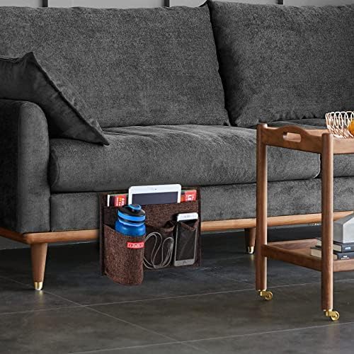 Zafit Linen 4 Pockets Bedside Caddy, Bedside Storage Organizer for Magazine, Remotes, Phone (Coffee) - Image 7