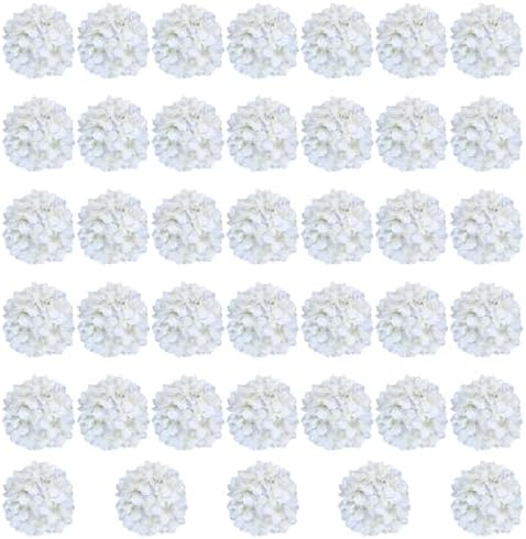 White Hydrangea Artificial Flowers Bulk, 40 Pcs Faux Hydrangea Flowers Heads, Artificial Fake Silk Hydrangea Flowers with Stems, White Flowers Artificial for Decoration Wedding Décor by Cherica