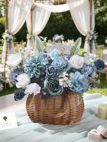 Artificial Flowers Combo Box Set Dusty Blue Silk Floral Arrangements for Wedding Bridal Bouquet, Cake Flowers, Table Centerpieces, Party & Home Decor - Image 4