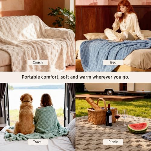 Bedsure Checkered Soft Cozy King Size Blankets for Bed, Beige, 108"×90" - Image 4