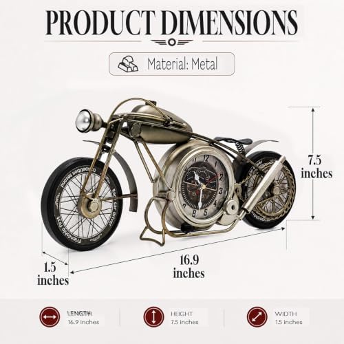 YOUKI Motorcycle Table Clock Non Ticking Quartz Movement Battery Operated, Kids Room Decor,Wall Clocks Decorative Living Room Bedroom,16.9 * 1.5 * 7.5 Inches,Silvery - Image 2