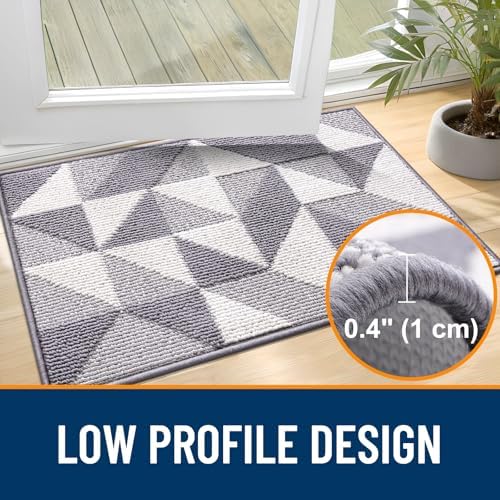 OLANLY Door Mat Indoor Entrance Washable 30x17, Odor-Free Low-Profile Front Back Geometric Doormat, Absorbent Resist Dirt Entry Carpet, Easy to Clean Sturdy Inside Floor Mats for Entryway, Grey - Image 4