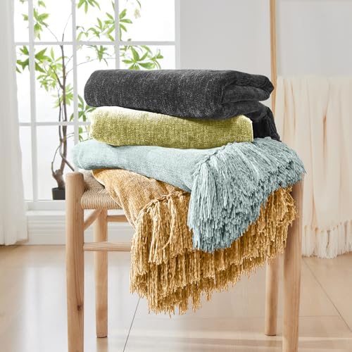 CozeCube Chenille Throw Blanket, Baby Blue Fringe Blanket, 60"X80" - Image 7