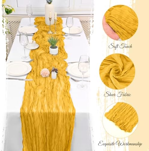 10 Pack Gold Cheesecloth Table Runner 17x108 Inch Boho Gauze Cheese Cloth Table Runners for Wedding Party Baby Shower Birthday Home Decor - Image 3