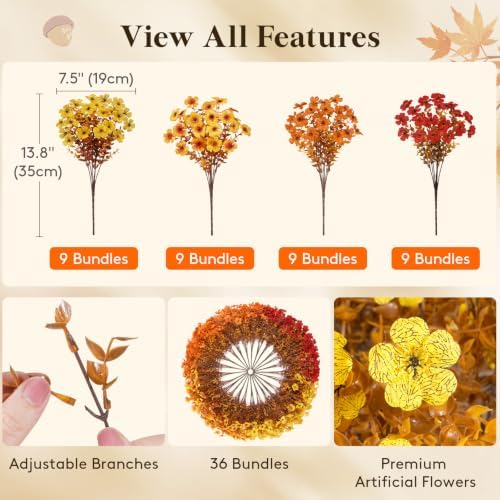 Lifewit Fall Artificial Flowers for Outdoor, Faux Flowers for Garden Decor - Image 2