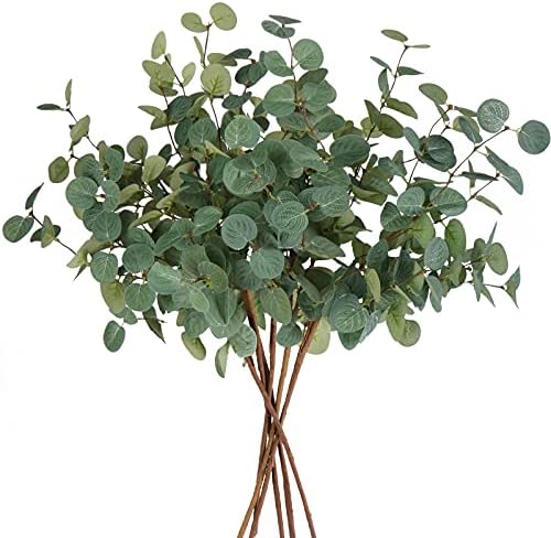 Beferr 6Pcs Artificial Eucalyptus Stems Greenery Stems 24" Tall Fake Plants Decor Faux Floral Stems for Vase Home Party Wedding Decorations by Beferr