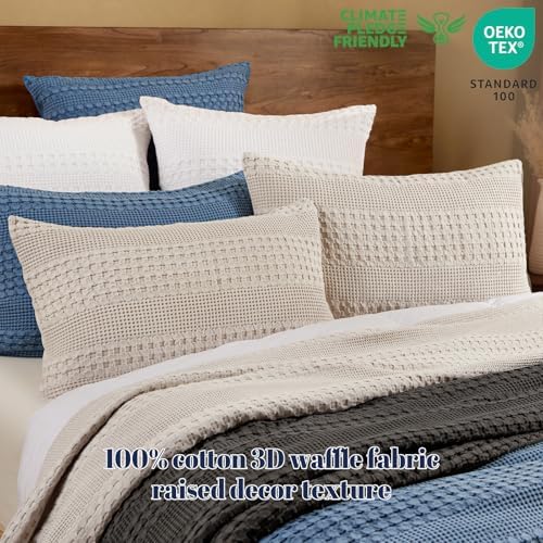 PHF Cotton Waffle Pillow Shams King Size 20" x 36", Oatmeal, No Insert - Image 3