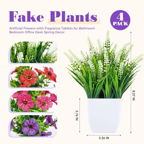 Der Rose 4 Pack Small Artificial Flowers in White Pots, Spring Home Decor - Image 3