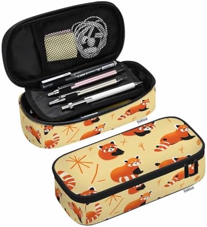 Yekiua Red Panda Pencil Case Organizer Cute Bamboo Bears College Office Big Capacity Pencil Bag by Yekiua