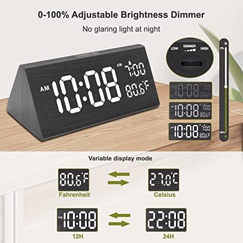 DreamSky Wooden Digital Alarm Clock for Bedroom with USB Port - Image 5