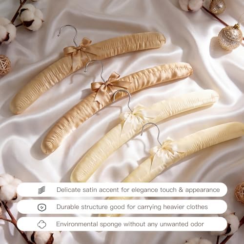 Padded Hangers 12 Pack 17" Satin Hangers，Non-Slip Cushioned Clothes Hangers for Daily Clothing for Sweaters,Silk Dress,Wedding Bridesmaid Gown,Suit（Beige） - Image 3