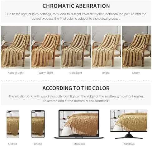 BOURINA Mustard Throw Blanket 50 x70 Inch Jacquard Throw Knitted Blanket - Image 6