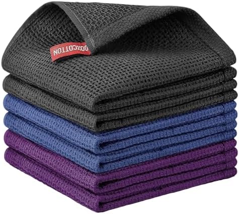 Nialnant 6 Pack Kitchen Towels, 100% Cotton Dish Cloth for Washing Dishes, Absorbent Quick Drying Dish Rags, Multipurpose Cleaning Rags-12x12 Inches by Nialnant