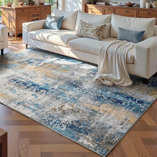 Ompaa Living Room Rug 5x8 Ultramarine Area Rug Machine Washable Boho Rug Non Slip Abstract Vintage Indoor Large Rugs for Bedroom, Classroom, College Dorm, Farmhouse, Dining Room, Kids Playroom - Image 2
