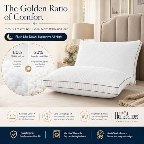 Pillows Standard Size Set of 2, Bed Pillows for Sleeping with 100% Cotton Shell, Soft Supportive 3D Down Alternative Hotel Pillows, Gusseted Pillow Set for Side Back Stomach Sleepers, White - Image 2
