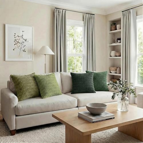 Fancy Homi 4 Packs Decorative Throw Pillow Covers for Living Room Couch Bed, Modern Farmhouse Boho Home Décor Accent Cushion Case, 14" x 14", Green Series - Image 6