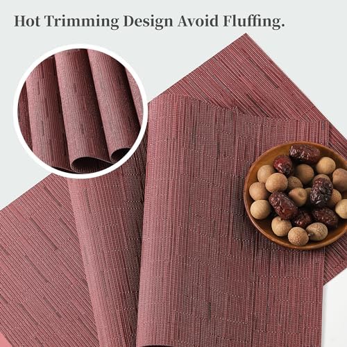 Leetaltree Burgundy Placemats Set of 8 - Heat Resistant Non-Slip Place mats for Dining Table, Washable Durable PVC Vinyl Woven Table Mats（Burgundy, 8） - Image 3
