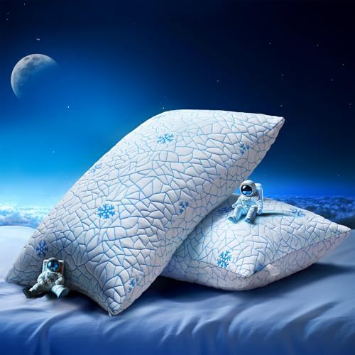 Pillows Queen Size 2 Pack Shredded Memory Foam, Adjustable Height Side Sleepers Pillow with Washable Cover for Back and Stomach Sleepers (Queen（2 Pack）) by COSYTREE