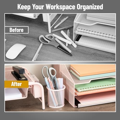 Mind Reader Pen and Accessories Holder, Desktop Organizer, Office, Metal Mesh, 3.5"L x 3.5"W x 3.75"H, Set of 3, Pink - Image 5