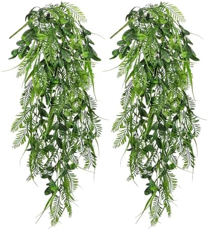 Hollyone 2pcs Artificial Hanging Plant 36" Faux Ferns Artificial Plastic Greenery Ivy Leaves Fake Vines for Wall Farmhouse Living Room Kitchen Shelf Garden Home Patio Indoor Outdoor Decor by Hollyone