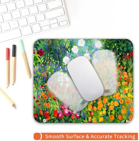 Square Mouse Pad Flowers Floral,Personalized Premium-Textured Custom Mouse Mat Design,Washable Mousepad Lycra Cloth,Non-Slip Rubber Base Computer Mouse Pads for Wireless Mouse - Image 4