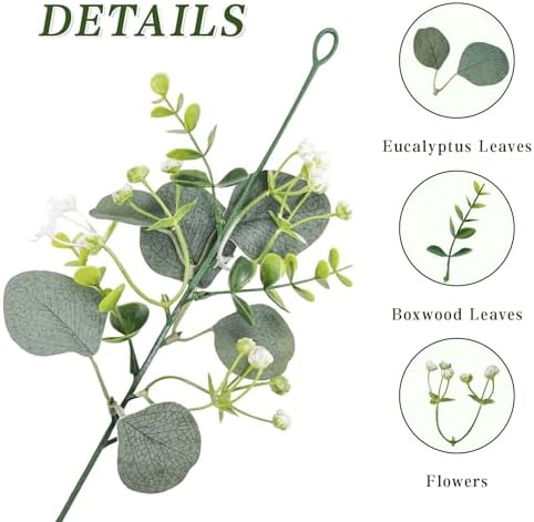 8 Pack Eucalyptus Garland, Faux Plant Artificial Greenery Garland with White Flowers 5.9Ft Eucalyptus Vine Table Centerpiece Decor Fake Vines for Home Mantle Party Wedding Decor Indoor/Outdoor - Image 3