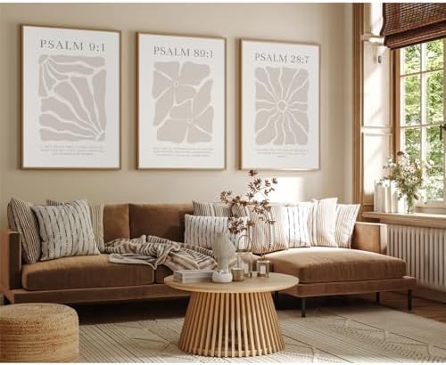 Joocrise Scripture Christian Wall Art Set of 3 Beige Bible Verses Wall Decor Neutral Psalm Canvas Wall Art Modern Pictures Flower Prints Christian Artwork for Living Room Bedroom 16x24 Inch Unframed - Image 6