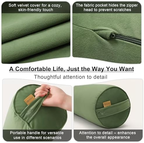 Long Round Body Pillow for Adults, 59 x 7.87 in, Olive Green - Image 5