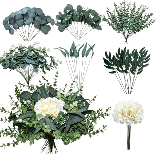 NULLEINS 150Pcs Artificial Eucalyptus Greenery Stems Bulk with Hydrangea by Unknown