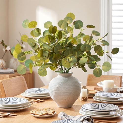 Artificial Eucalyptus Stems Fake Flowers Eucalyptus Garland 18.5"Artificial Plants Indoor Artificial Greenleaf Laurel Leaves For Home Decor Fake Leaves Outdoor Wedding Decor (Gray green)4pcs by UqueetenLtd