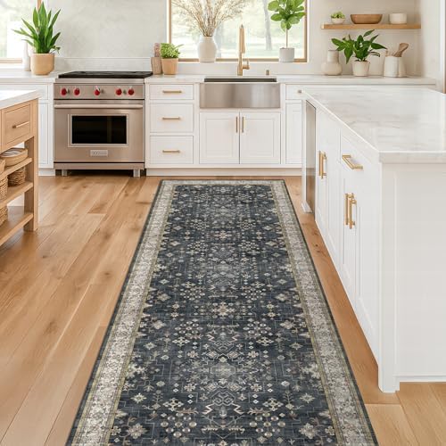 Black Washable 8ft Long Runners for Hallways, 2x8 Kitchen Runner Rug, Entryway Indoor Runner for Bathroom, Non Slip Boho Vintage Floor Décor for High Traffic Area - Image 3