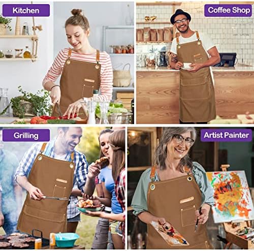 Genixart Chef Apron Men Women, Kitchen Aprons Cooking, BBQ - Brown - Image 6