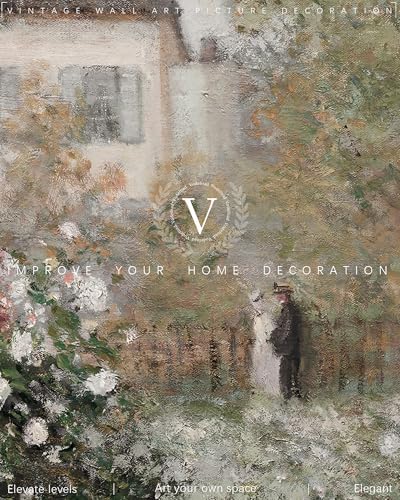 Vodefoad Vintage Rose Garden Wall Decor, Country Landscape Wall Art, Cottage Flower Garden Landscape Oil Art Print, Pastoral Style Retro Wall Decor for Gallery Living Room Bedroom (UNFRAMED 8x10in) - Image 7