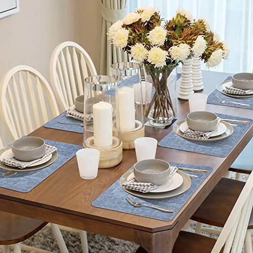 Maxpearl Faux Leather Placemats Set of 6, Easy to Clean, Blue - Image 2