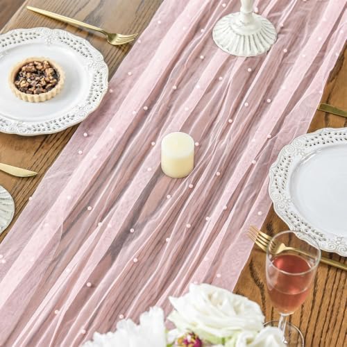 Artoid Mode 10-Pack Pearl Pink Gauze Table Runner 10FT Home Decor - Image 4