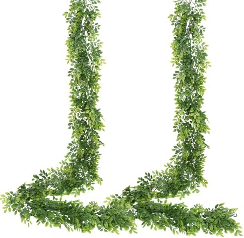 RECUTMS 2Pcs Faux Pea Leaves Vines 5.9Ft Plastic Ivy UV Resistant Greenery by RECUTMS