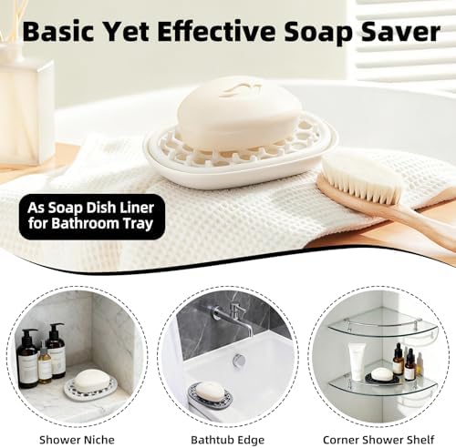 4 Pack Soap Dish for Shower, Non-Slip Silicone Bar Soap Holder with Efficient Drainage Holes for Bathroom Sink, Self Draining Soaps Saver Pad for Shower Niche, Shelf (White- 4Pcs) - Image 3