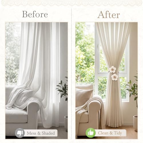 VIS'V Curtain Tiebacks, Twisted Boho Curtain Holdbacks, Cream, 2 Pcs - Image 5
