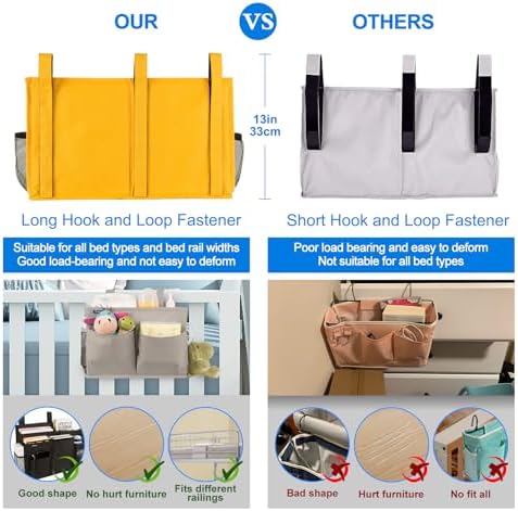 Surblue Caddy Hanging Organizer Bedside Storage Bag for Bunk and Hospital Beds, Yellow, L - Image 4