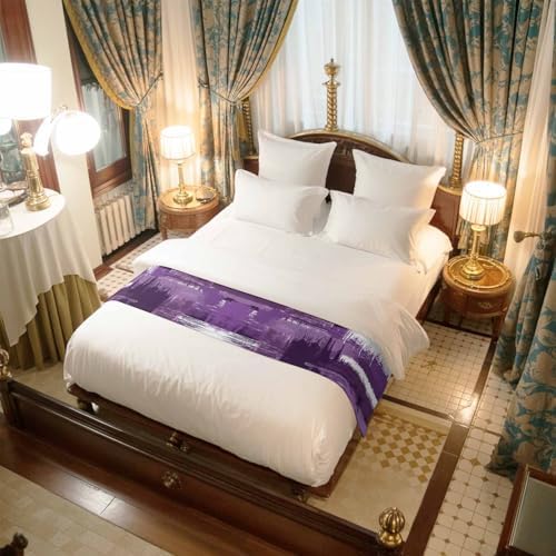 Oil Painting Purple Bed Runner for Full/ Queen Size Bed, Bedspread Protector Slipcover Bed Scarf for Foot Bed Runners & Scarves for Bedroom Hotel 83x20 Inches Modern Geometric Black White Abstract Art - Image 6