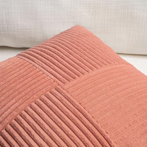 Fancy Homi 2 Packs Coral Long Lumbar Decorative Throw Pillow Covers 12x24 Inch for Couch Bed Sofa, Rustic Farmhouse Boho Home Decor, Soft Striped Corduroy Rectangle Accent Peach Cushion Case 30x60 cm - Image 3