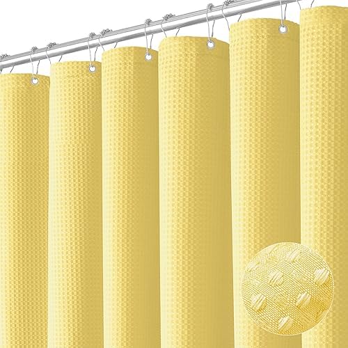 Dynamene Long Waffle Shower Curtain 256 GSM Heavy Fabric 72x78 Yellow by Dynamene
