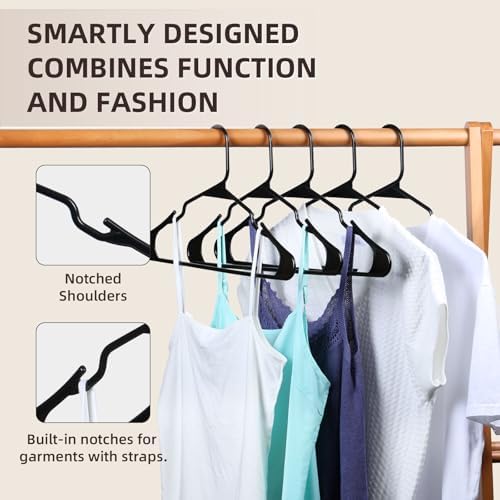Plastic Hangers 20 Pack Black, Non-Slip Shoulder Grips Space Saving Clothes Hangers for Tank Tops and Camisoles, Closet Organizer - Image 4