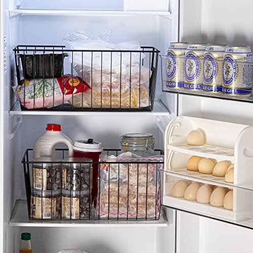 16inch Freezer Wire Storage Organizer Baskets, Household Refrigerator Bin with Built-in Handles for Cabinet, Pantry, Closet, Bedroom Black,4pack - Image 3
