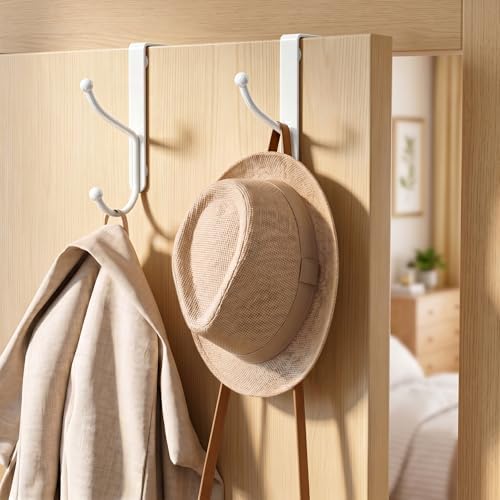 niffgaff Over Door Hook 2-Pack, Heavy Duty Door Hanger, Fits Interior Doors 1.4 Inches Thick, Organize Coats, Hats, Towels, and Bags for Entryways, Bathrooms, Bedrooms, and Kitchens, White - Image 2